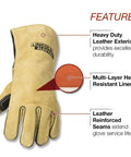 Heavy Duty MIG And Stick Welding Gloves For Superior Heat Resistance And Durability, Medium Size, leather exterior, heat liner
