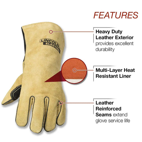 Heavy Duty MIG And Stick Welding Gloves For Superior Heat Resistance And Durability, Medium Size, leather exterior, heat liner