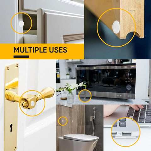 Ditch The Noisy Door Slams With These Clear Silicone Cabinet Bumpers, Self Adhesive Anti Bang Pads For Quieter Drawers And Furniture, 128 Tranquil Home Upgrade Pack in multiple uses on various furniture.