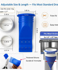 Diagram of Five Pack Thickened Adjustable Silicone Floor Drain Backflow Preventer With Odor Blocking One Way Valve, blue color.