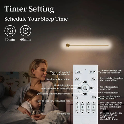 Dimmable Modern Plug In Wall Sconce Set Of 2 Gold Brushed Finish 23.6 Inch with remote and timer display for bedroom