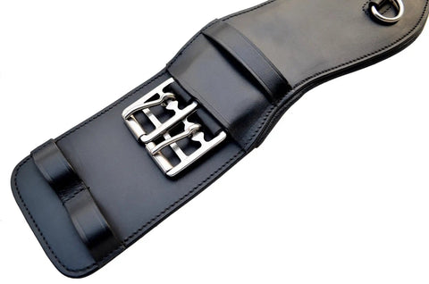 Dressage Leather Horse Girth 26 Inch With Roller Buckles Center D Ring Elastic Underneath For Extra Durability Padded With European Soft Leather