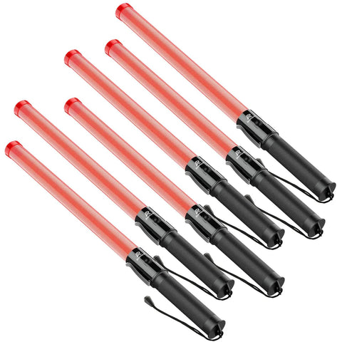 Six Pack 21 Inch LED Traffic Wands With Two Flashing Modes High Visibility Safety Light Batons For Airport Parking And Car Directing Lightweight ABS Construction Side Clip Included displayed in a row