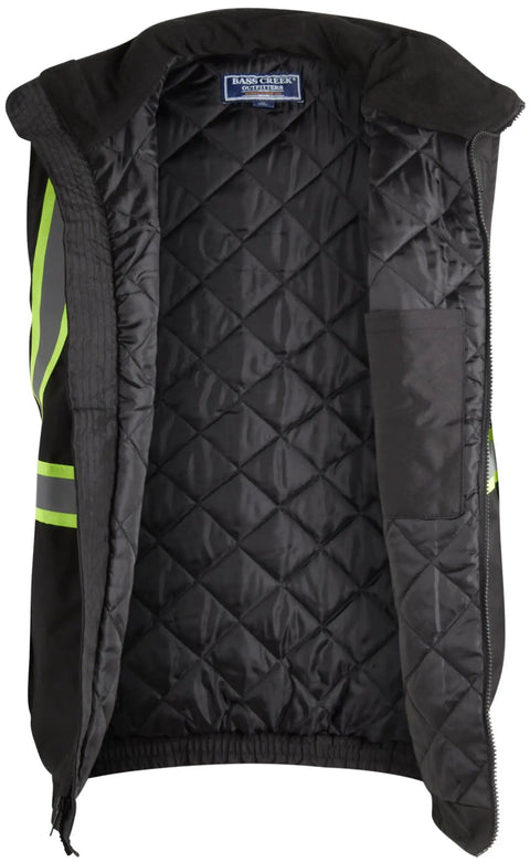Open view of Hi Vis Yellow Insulated Safety Vest For Men With Reflective Tape Construction Workwear High Visibility Vest For Cold Weather