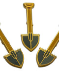 Three piece gardening enamel lapel pin set, spade design, 1.2x0.4 inches, for suits and neckties, part of Straight Up Sweet Spring Gardening Enamel Lapel Pin Set For Suit Jacket And Necktie Three Piece Spade Shovel Hat Pin Kit With Secure Clutch Backs For Green Thumbs.