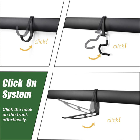 Heavy Duty Wall Mounted Tool Rack With Six Aluminum Hooks For Garage, Shed Or Workshop Click On System