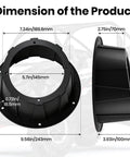 No Sweat Install Angled 6.5 Inch Speaker Pods Two Pack Slick Universal Mount Kit dimensions shown in black finish.