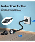 Portable Ev Charger With Type 1 And Type 2 Plugs Adjustable Current Settings showing 10A and 15A adapters connected to a wall outlet.