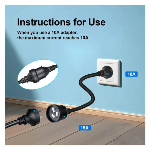Portable Ev Charger With Type 1 And Type 2 Plugs Adjustable Current Settings showing 10A and 15A adapters connected to a wall outlet.