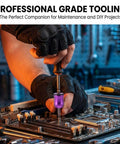 Person using Magnetic Screw Ring One Quarter Inch Hex Holder For Drill Drivers on electronic circuit board