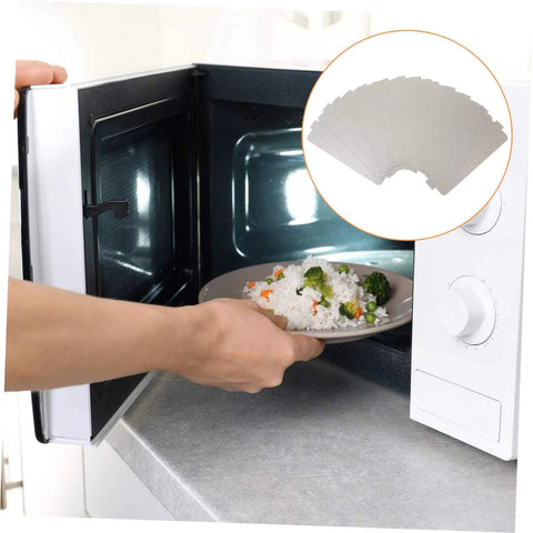 Open microwave with 12 Piece Mica Plate Sheet Set For Microwave Waveguide Cover Replacement Parts in inset circle view