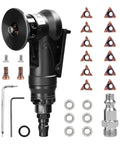 HSOWKEW Handheld Air Beveling Machine With 30K RPM High Speed showing tool with blades, screws, and fittings for metal chamfering.