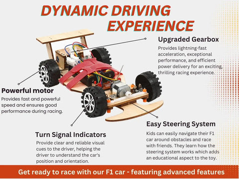 Wireless Remote Control Wooden F1 Racing Car Upgraded Competition Edition Three Color Pack For Kids RC Car Kit STEM Learning Science Experiment Fun Buildable Model Car, wooden chassis
