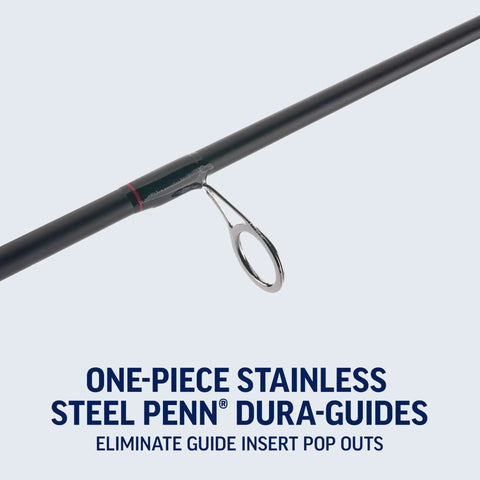 One-piece stainless steel Dura-Guide on Fierce IV Spinning Reel And Fishing Rod Combo For Saltwater Angling with full metal body.