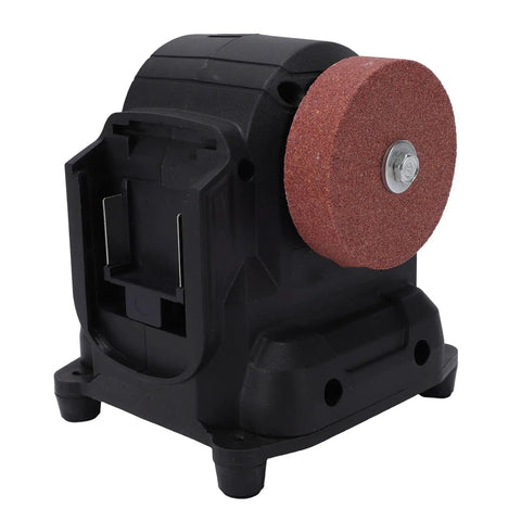Thonlai Mini Bench Grinder Portable Polisher For Crafting And Metal Working 100W Fit For Battery With 6 Speed Adjustment, close-up of grinding wheel.