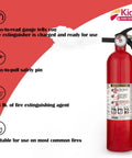Get Your House Fortified With This Killer Set Of Seven Red Multipurpose Fire Extinguishers Rated 1-A 10-B-C Including A Sturdy Cleaning Cloth To Keep Your Gear Looking Sharp And Always Ready When You Need It Most. Fire extinguisher with gauge and safety pin.