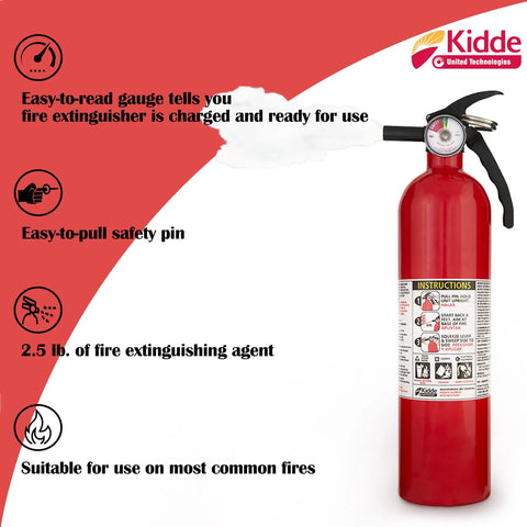 Get Your House Fortified With This Killer Set Of Seven Red Multipurpose Fire Extinguishers Rated 1-A 10-B-C Including A Sturdy Cleaning Cloth To Keep Your Gear Looking Sharp And Always Ready When You Need It Most. Fire extinguisher with gauge and safety pin.