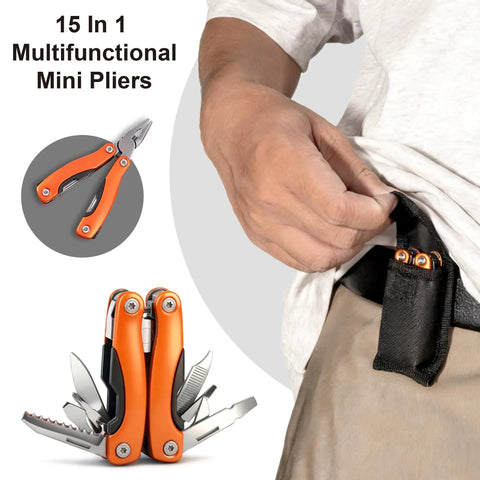 15 in 1 multifunctional mini pliers from Fillet Knife Set For Beginners With 9 Piece All In One Fishing Tool Kit on belt loop