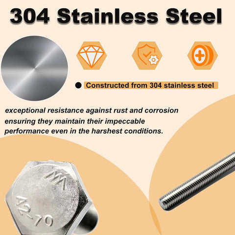 Heavy Duty M10 Hex Bolts And Nuts Set With Flat And Spring Washers For Caster Wheels Assembly Rock Solid No Sweat Hardware Kit for durable 304 stainless steel performance.