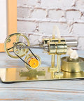 Gold Stirling Engine Model For Kids And Classrooms Easy To Assemble Physics Science Toy With Brushed Stainless Steel Base