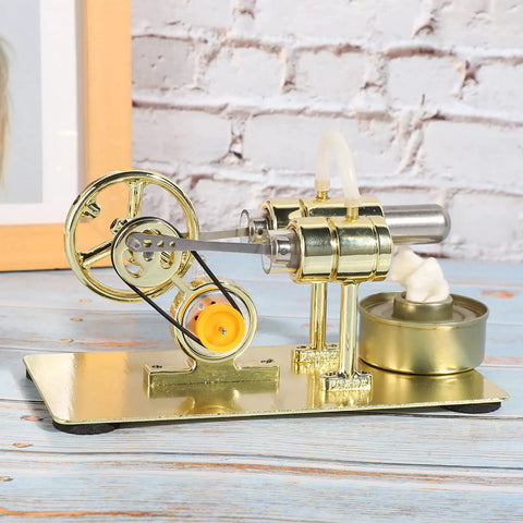 Gold Stirling Engine Model For Kids And Classrooms Easy To Assemble Physics Science Toy With Brushed Stainless Steel Base