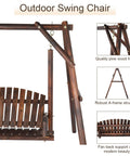 Heavy Duty 880 Lbs Wooden Porch Swing With A Frame Stand For Outdoors And Garden Rustic Sequoia Dusk Finish Great For Two Or More People To Chill And Hang Out In The Yard, featuring A-frame structure and slatted seat.