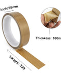 1 Inch By 33 Feet High Temp PTFE Coated Glass Cloth Tape 0.18mm Thick For Vacuum Sealers And Hand Impulse Sealers, tape roll