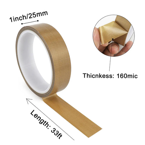 1 Inch By 33 Feet High Temp PTFE Coated Glass Cloth Tape 0.18mm Thick For Vacuum Sealers And Hand Impulse Sealers, tape roll