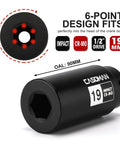 1/2 Inch Drive 19mm Crank Bolt Socket For Honda Harmonic Balancer, CR-MO impact socket with 6-point design and CR-MO label