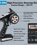 2.4GHz remote control for 1:16 Scale Brushless RC Car With 50 Plus MPH Speed All Terrain Off Road Monster Truck for Adults and Teens.