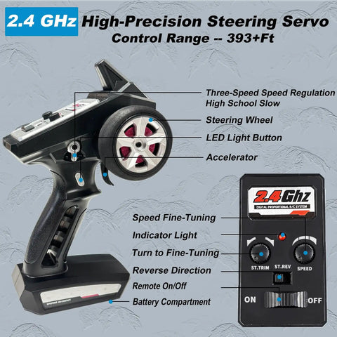 2.4GHz remote control for 1:16 Scale Brushless RC Car With 50 Plus MPH Speed All Terrain Off Road Monster Truck for Adults and Teens.