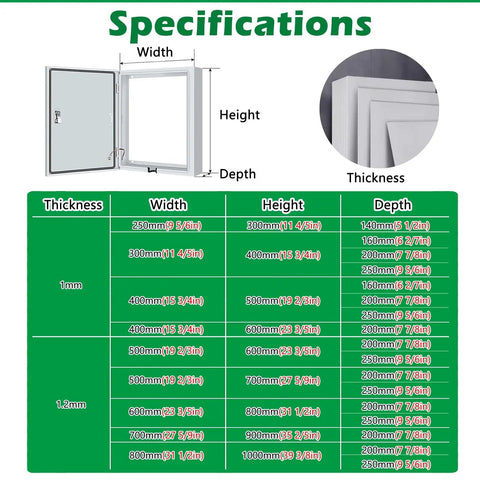 Wall Mounted Electrical Junction Box Lockable Steel Enclosure All Weather And Dustproof Outdoor And Indoor Distribution Box With Outlet Hole 31.5 W X 39.38 H X 9.83 D Tough As Nails Heavy Duty Metal Housing, specifications diagram