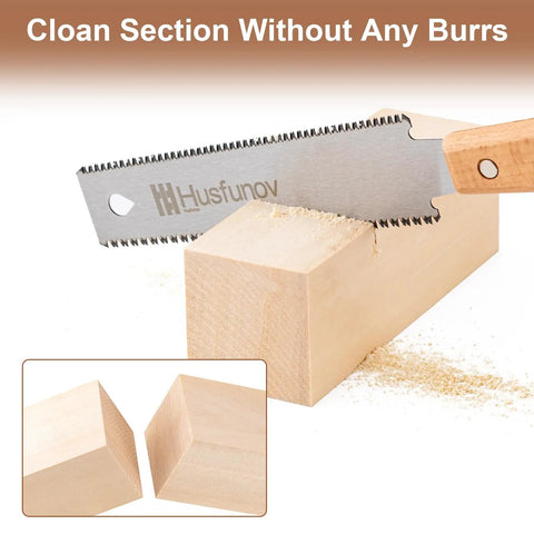 6 Inch Pull Saw With Double Edged Blades, 17 TPI For Hard Wood And 11 TPI For Fine Crosscuts, Ultra Flexible Pulse Teeth For Smooth Rips, Handy Hand Saw For Woodworking Projects And DIY, cutting hardwood block