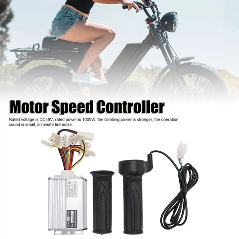 36V 1000W Brushed Motor Controller With Throttle Hand Grip Kit For Electric Bikes Scooters Go Karts featuring wiring and grips.