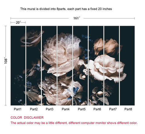 Dark Floral Peony Wallpaper Mural For Living Room Not Peel And Stick Requires Paste Large 161 By 108 Inches Wall Covering Cut Into 8 Strips For Easy Installation Rich Deep Floral Design To Elevate Your Space