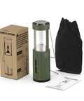 Compact Real Candle Lantern For Camping And Emergency Lighting, 15 Hour Burn Time, Portable Green Lantern with box and bag.