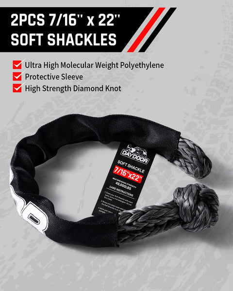 Close-up of soft shackle with sleeve, 7/16 inch x 22 inch, part of Beefy Heavy Duty Tow Rope Kit With 2 Soft Shackles For ATV UTV SUV And Truck Recovery.