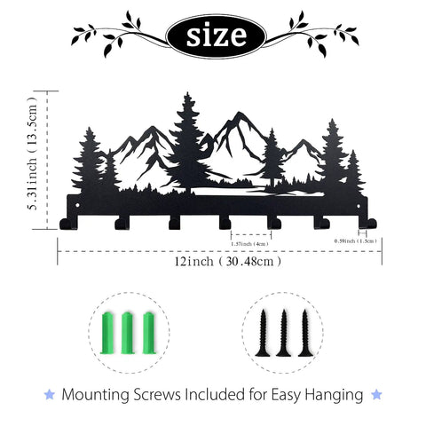 Slick Heavy Duty Metal Key Holder Wall Mounted With Seven Hooks Key Organizer Rack Black Finish 12 inch size with screws