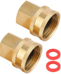 Brass Garden Hose Adapter One Half Inch NPT Female To Three Quarter Inch GHT Female With Double Swivel Connector No Fuss Rustproof Easy To Use Quick Connect For Standard Hose Fittings, 2-pack with washers