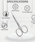 Curved Blade Cuticle Scissors With Extra Fine Pointed Tips For Precise Grooming Manicure Eyebrow Beard Mustache Nose Hair Eyelash Trim Multipurpose Nail Scissors For Pro Home Grooming, stainless steel