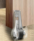 No Sweat Low Profile Caster Wheels For Doors 2 Pack Rubber Non Slip Bottom Rollers showing adjustable wheel installation on wood.