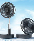 Portable Battery Operated Fan For On The Go USB Rechargeable Desk Floor Pedestal with adjustable height and black finish