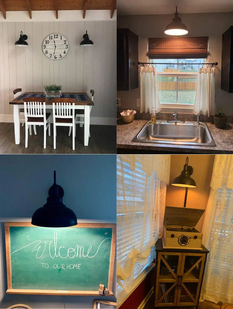 Black Gooseneck Industrial Wall Sconces With E26 Base Plug In Dimmer in farmhouse dining, kitchen, reading, and decorative setup