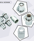 Lock Down Your Wheels With These Slick Chrome Wheel Lock Lug Nuts Set M12x1.5 showing four chrome lug nuts and a key wrench.