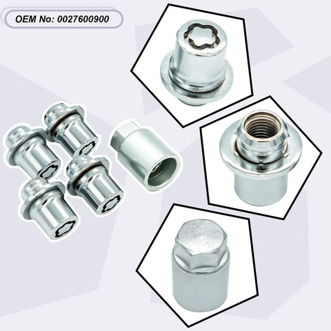 Lock Down Your Wheels With These Slick Chrome Wheel Lock Lug Nuts Set M12x1.5 showing four chrome lug nuts and a key wrench.