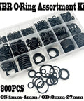 800 Piece O Ring Kit With Nitrile Rubber Seals And Gaskets All-In-One Black O Ring Assortment For Home Workshop And Vehicle Repairs