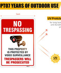 Straight Up Legal Deterrent Video Surveillance And No Trespassing Signs 4 Pack Aluminum Security Plates red and white 10x7 inch sign.