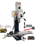 Heavy Duty Benchtop Mill Drill Machine With 1100W Brushless Motor And Variable Speed with tools, R8 spindle, and worktable.