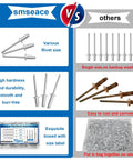 Comparison of Heavy Duty Aluminum Blind Rivet Kit 75 Pcs 1/4 Inch Pop Rivets with other rivets showing durability and packaging