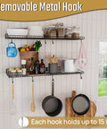 4 Pack Heavy Duty Garage Wall Shelves With 8 Hooks, Wall Mounted Floating Shelves Hold Up To 45 Lbs Each, 180 Lbs Total, Black Mesh Storage Rack For Office, Garage, Basement And Kitchen displaying kitchen storage use